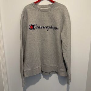 Champion Sweatshirt Men’s Large Gray Blue White Red Logo Crewneck Pullover